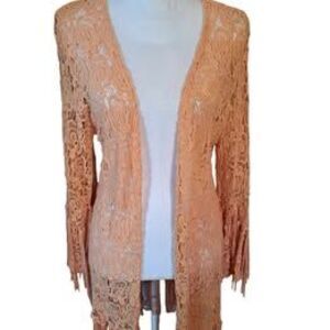 gimmick by BKE Buckle Crochet Open Cardigan With Fringe Boho sz Large EUC!